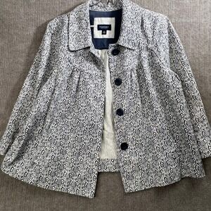 Sonoma Life + Style XL Blue White Floral Print Cotton Button Front Jacket